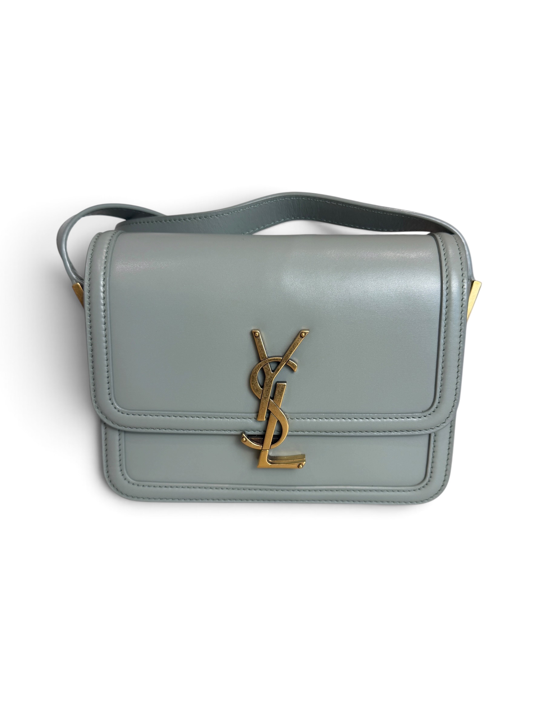 Saint Laurent (YSL) Smooth Calfskin Small Solferino Satchel Acqua