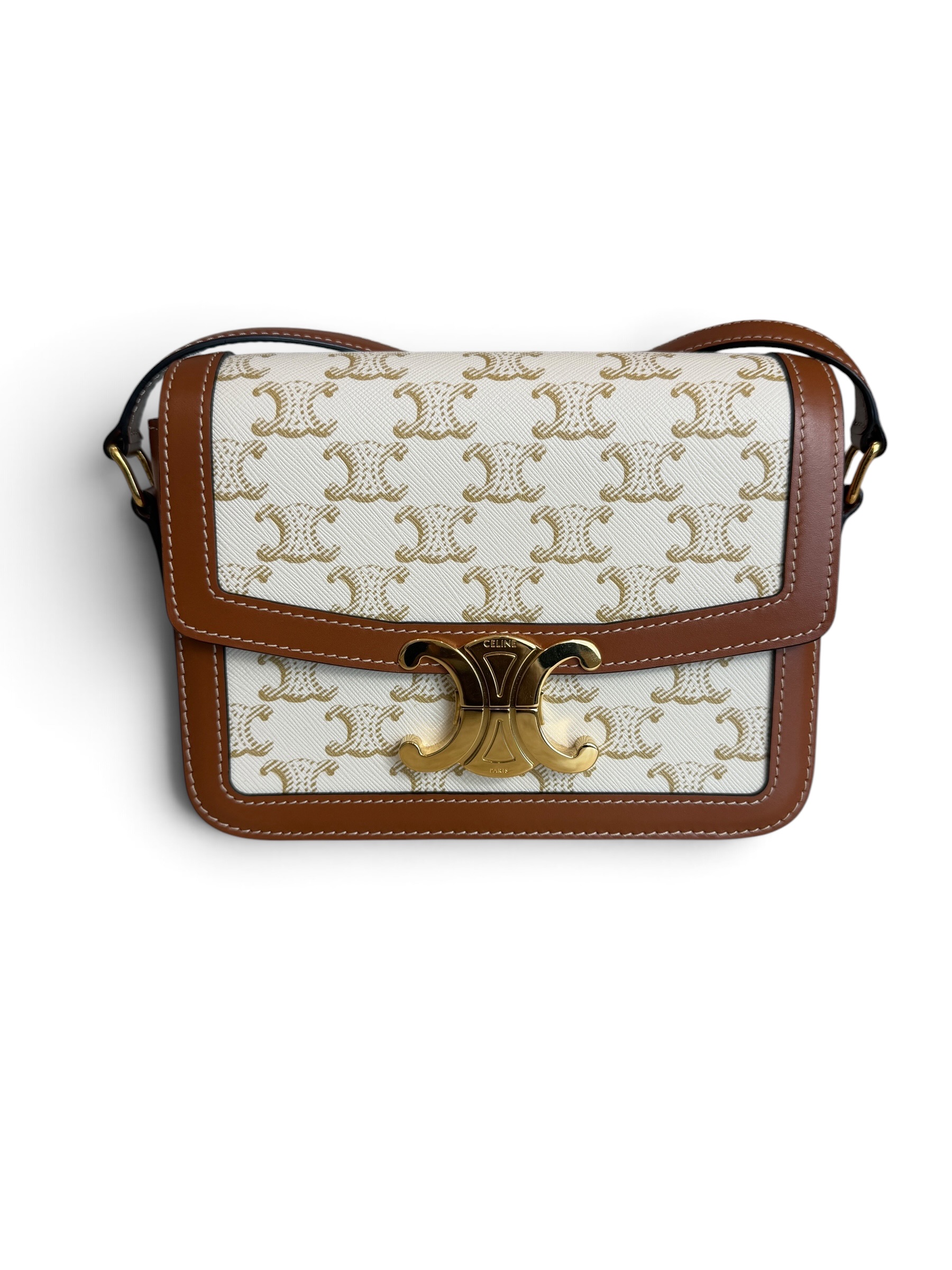 Celine Calfskin Triomphe Canvas Teen Triomphe Bag White