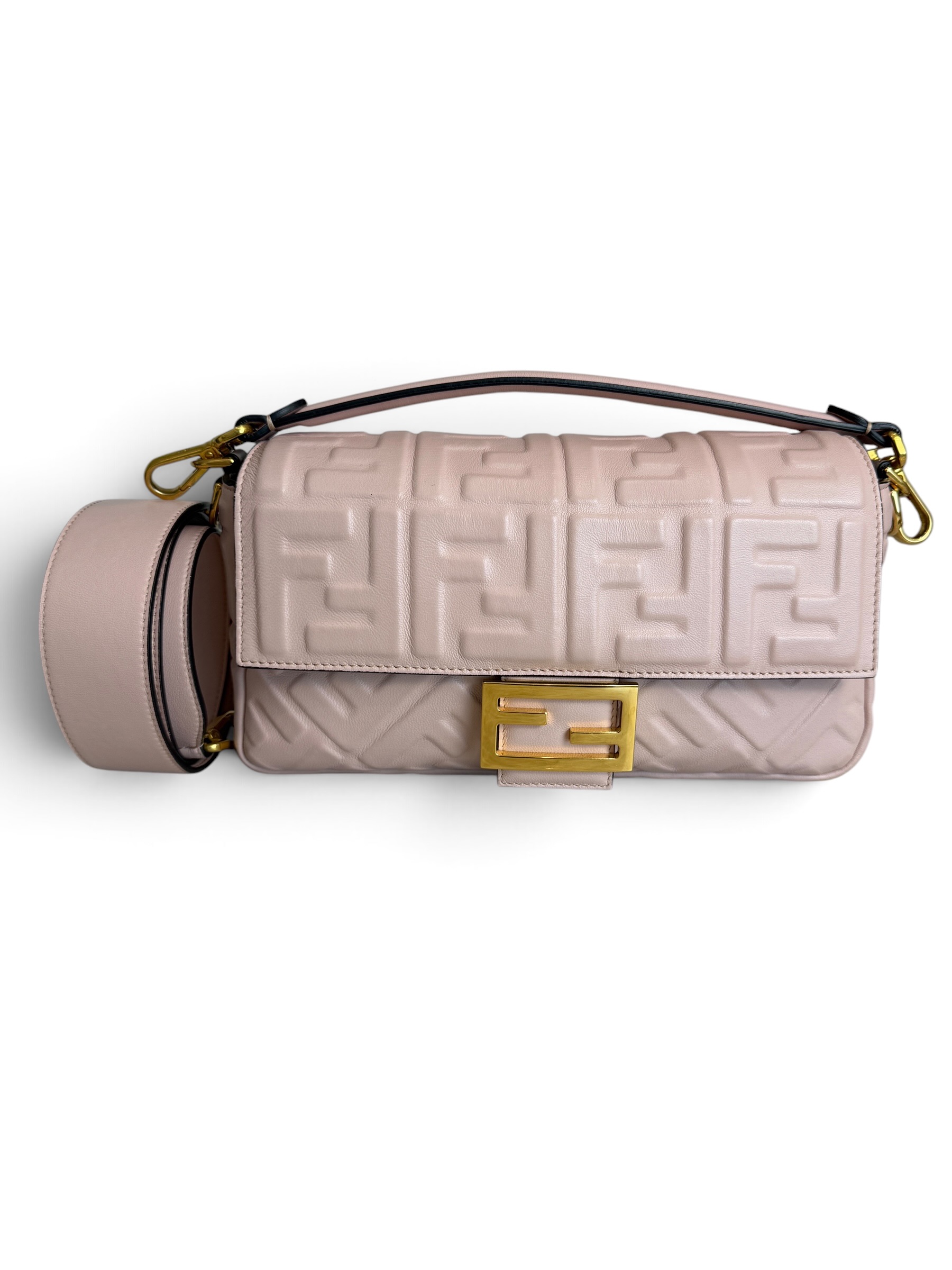Fendi Nappa FF 1974 Embossed Baguette Rose