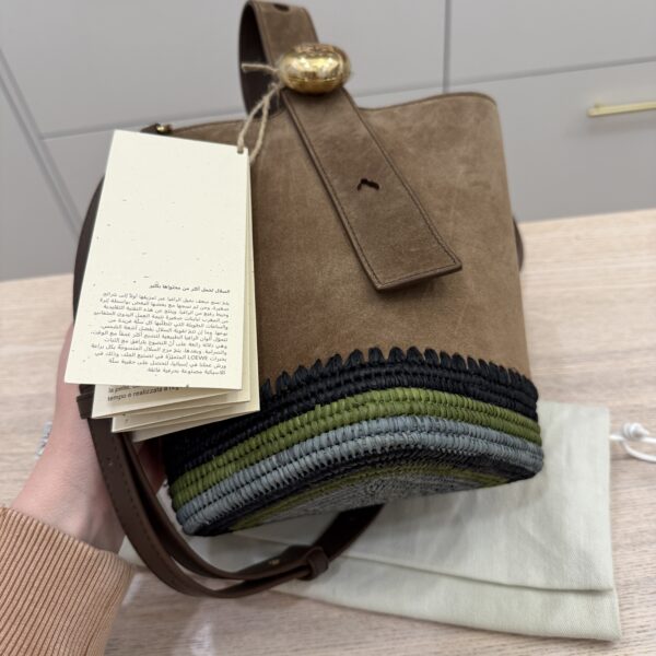 LOEWE x Paula's Ibiza Mini Pebble Suede Raffia Bucket Bag