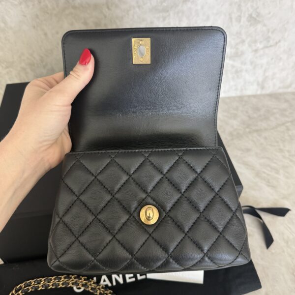 Chanel Calfskin Crystal Quilted Extra Mini Coco Handle Flap Black