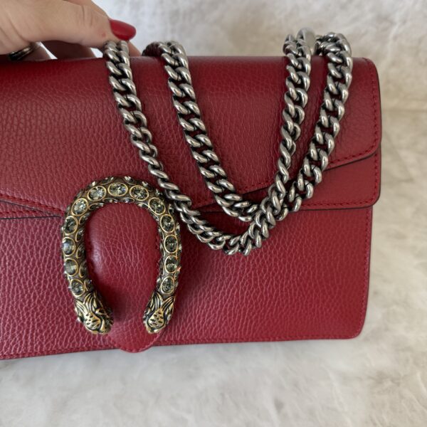 Gucci Red Leather Dionysus Small Shoulder Bag Crystals