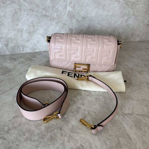 Fendi Nappa FF 1974 Embossed Baguette Rose
