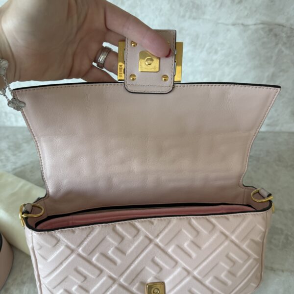 Fendi Nappa FF 1974 Embossed Baguette Rose