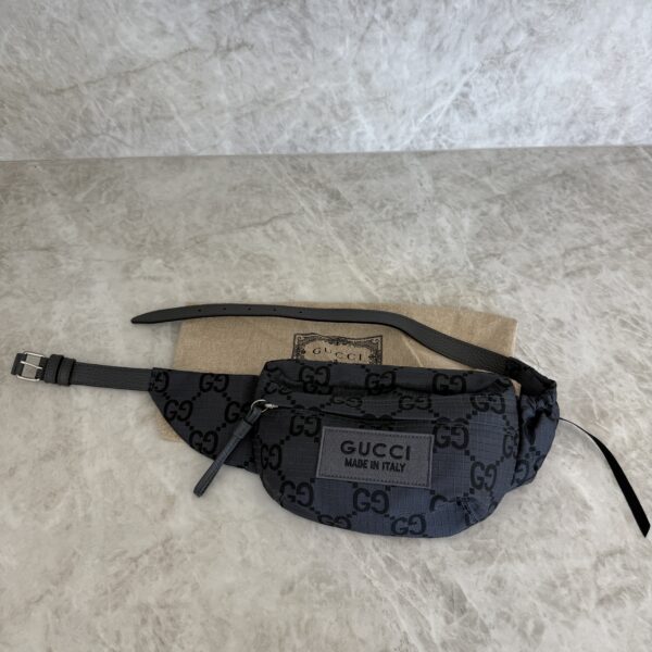 Gucci Recycled Polyester Monogram Jumbo GG Belt Bag Black / Grey