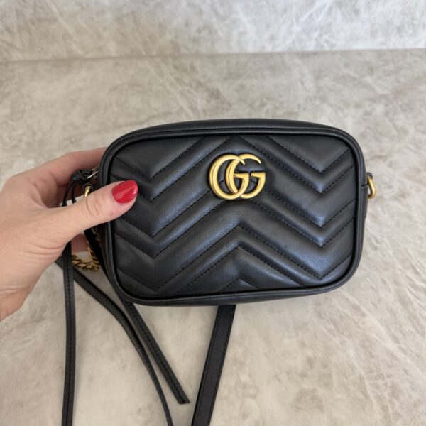 Gucci Calfskin Matelasse Mini GG Marmont Chain Shoulder Bag Black