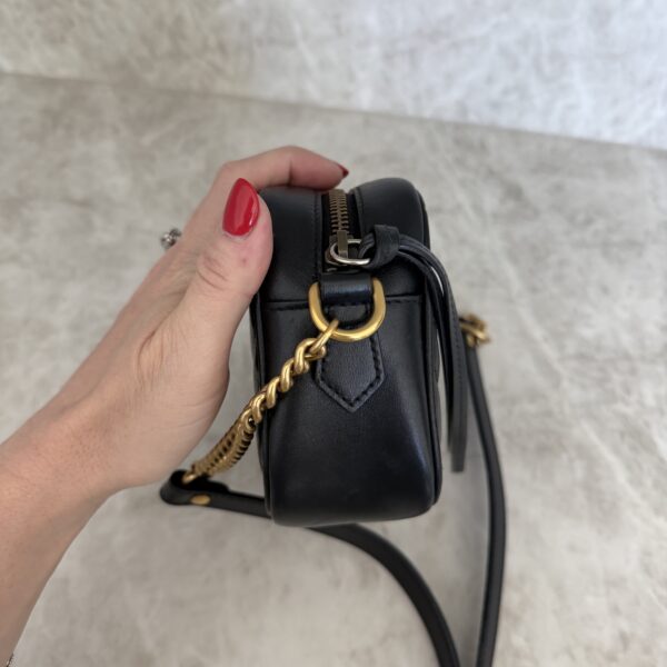 Gucci Calfskin Matelasse Mini GG Marmont Chain Shoulder Bag Black