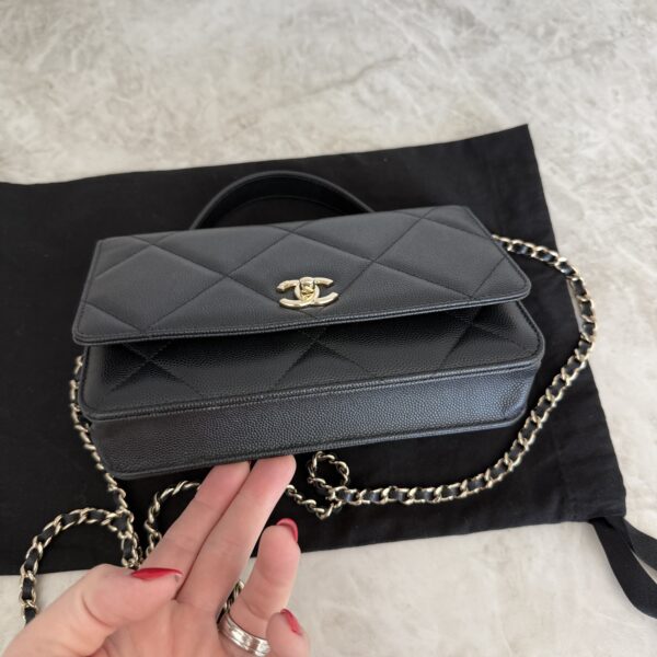 Chanel Shiny Caviar Quilted Turnlock Top Handle Wallet On Chain WOC Black