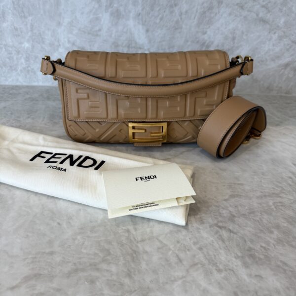 Fendi Nappa FF 1974 Embossed Baguette Miele Scuro