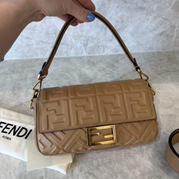 Fendi Nappa FF 1974 Embossed Baguette Miele Scuro