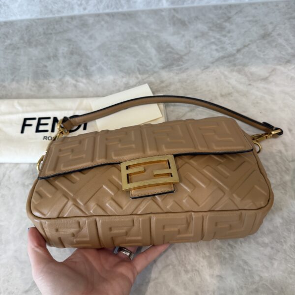 Fendi Nappa FF 1974 Embossed Baguette Miele Scuro