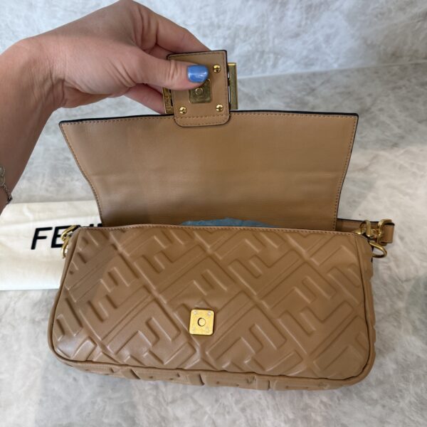 Fendi Nappa FF 1974 Embossed Baguette Miele Scuro