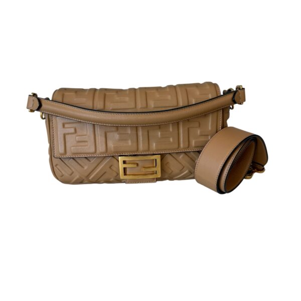 Fendi Nappa FF 1974 Embossed Baguette Miele Scuro