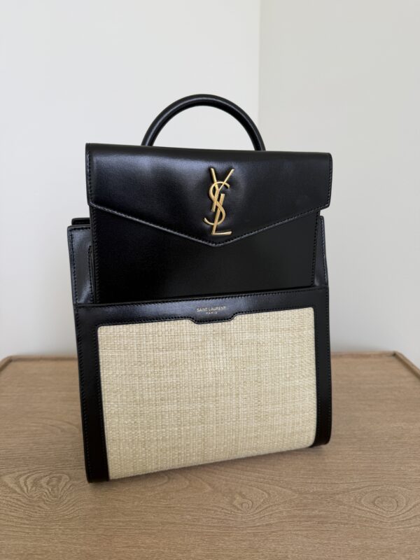 Saint Laurent (YSL) Uptown Tote Canvas with Leather Small
