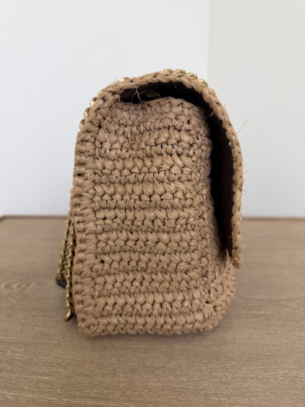 Saint Laurent (YSL) Raffia Calfskin Monogram Medium Niki Chain Satchel Natural