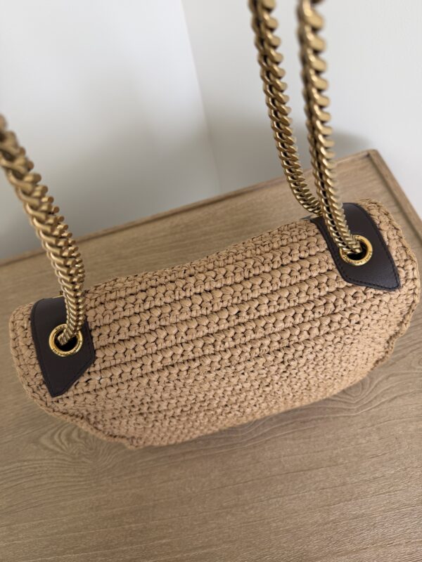 Saint Laurent (YSL) Raffia Calfskin Monogram Medium Niki Chain Satchel Natural