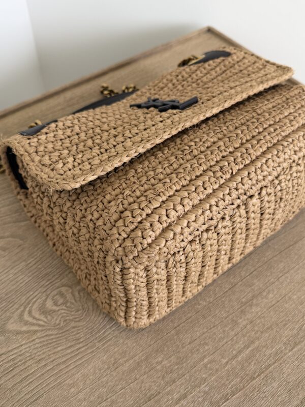 Saint Laurent (YSL) Raffia Calfskin Monogram Medium Niki Chain Satchel Natural