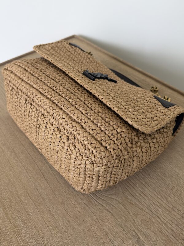 Saint Laurent (YSL) Raffia Calfskin Monogram Medium Niki Chain Satchel Natural