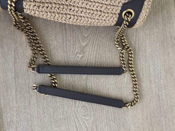 Saint Laurent (YSL) Raffia Calfskin Monogram Medium Niki Chain Satchel Natural