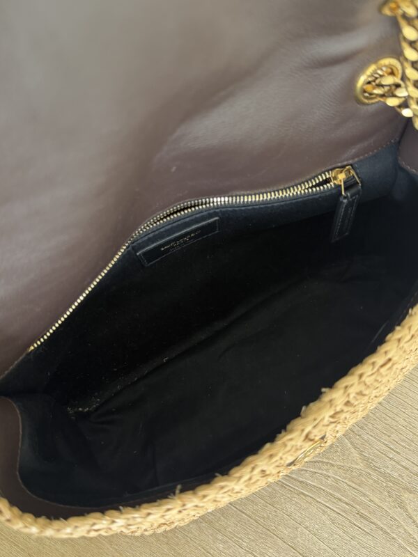Saint Laurent (YSL) Raffia Calfskin Monogram Medium Niki Chain Satchel Natural