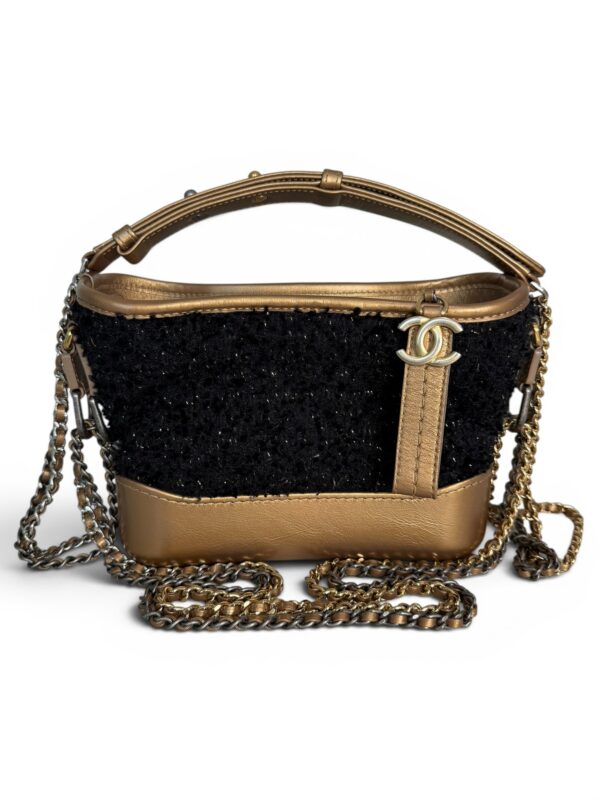 Chanel Tweed Calfskin Small Gabrielle Hobo Black, Gold, Two Tone