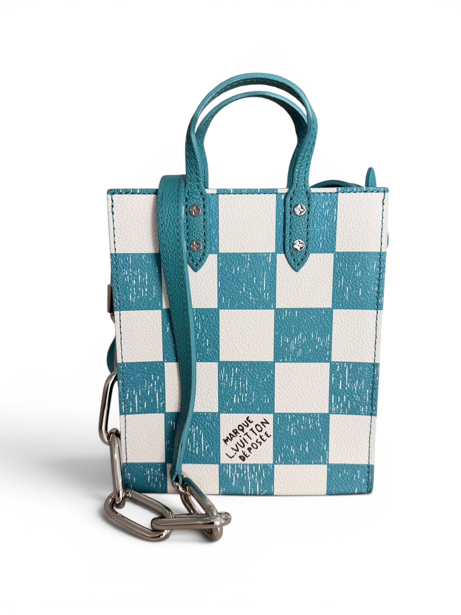 Louis Vuitton Sac Plat Bag Pencil Effect Damier Printed Leather XS