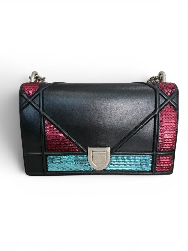 Christian Dior Lambskin Sequin Medium Diorama Flap Bag Black