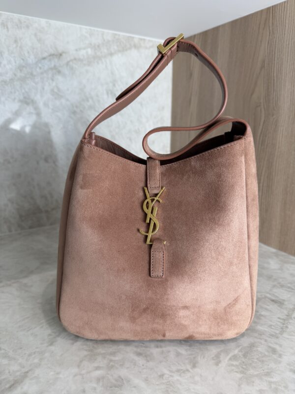 Saint Laurent (YSL) Suede Small Le 5 A 7 Soft Hobo Barely Pink