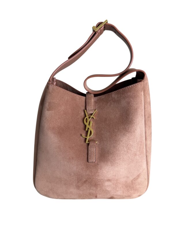 Saint Laurent (YSL) Suede Small Le 5 A 7 Soft Hobo Barely Pink