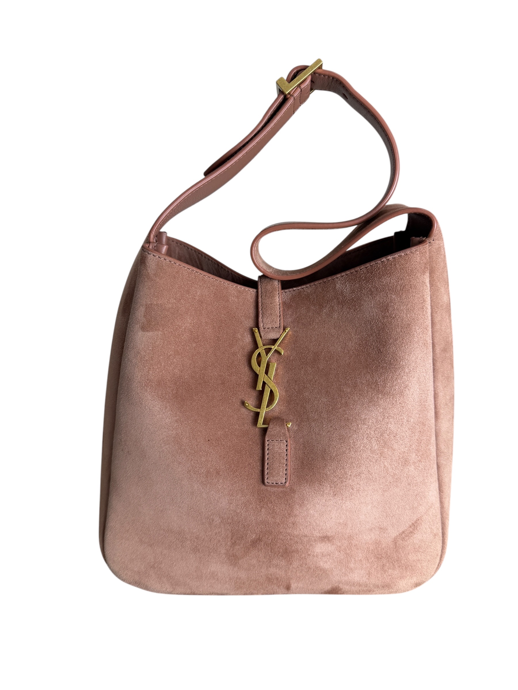 Saint Laurent (YSL) Suede Small Le 5 A 7 Soft Hobo Barely Pink