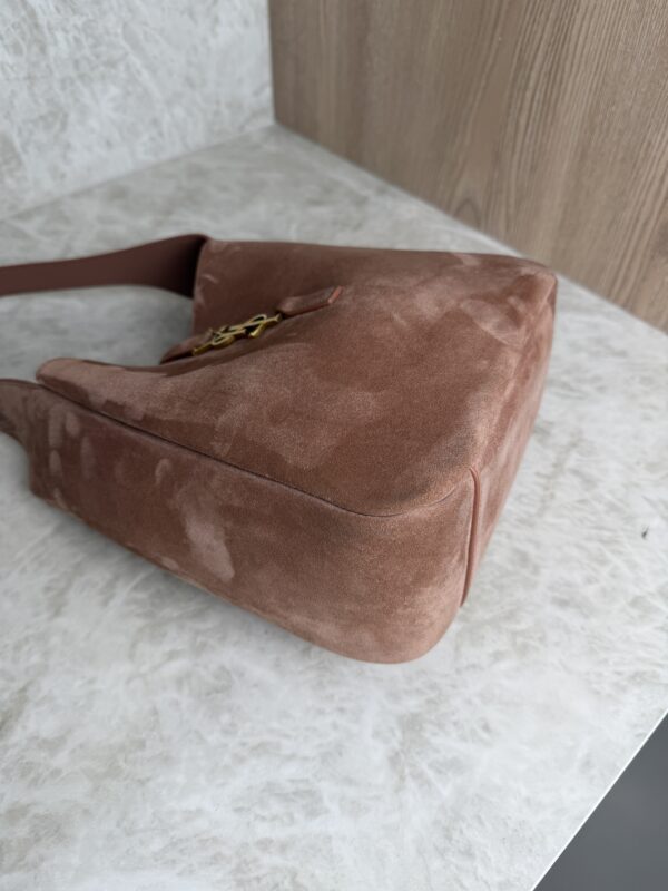 Saint Laurent (YSL) Suede Small Le 5 A 7 Soft Hobo Barely Pink