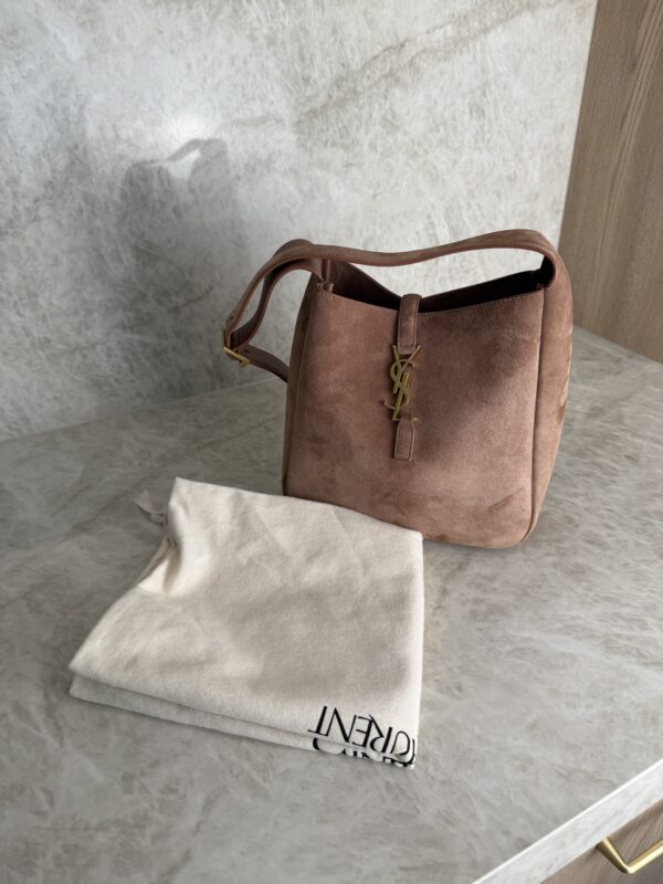 Saint Laurent (YSL) Suede Small Le 5 A 7 Soft Hobo Barely Pink