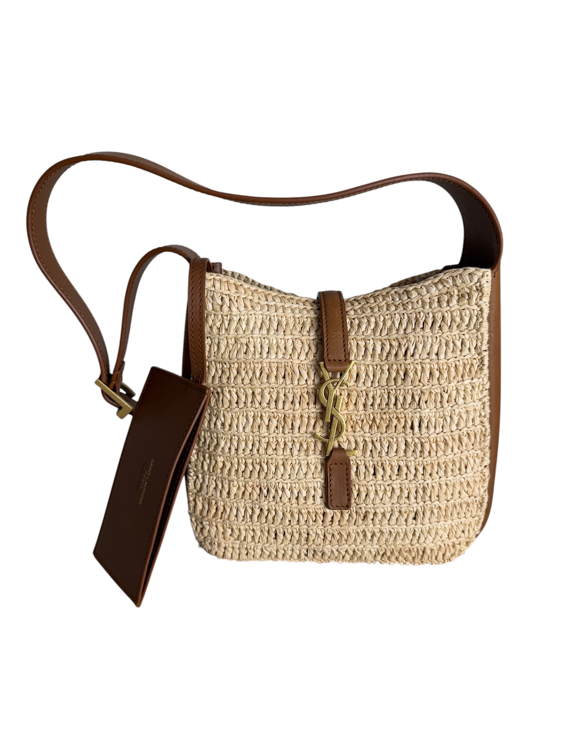 Saint Laurent (YSL) Raffia Baby Supple Le 5 A 7 Hobo