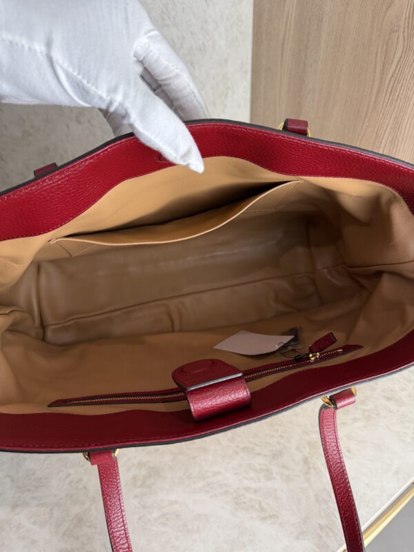 Gucci Straw Jacquard Dollar Calfskin GG Monogram Medium Ophidia Shopping Tote Natural New Cherry Red