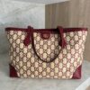 Gucci Straw Jacquard Dollar Calfskin GG Monogram Medium Ophidia Shopping Tote Natural New Cherry Red