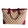 Gucci Straw Jacquard Dollar Calfskin GG Monogram Medium Ophidia Shopping Tote Natural New Cherry Red