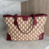 Gucci Straw Jacquard Dollar Calfskin GG Monogram Medium Ophidia Shopping Tote Natural New Cherry Red