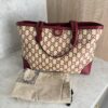 Gucci Straw Jacquard Dollar Calfskin GG Monogram Medium Ophidia Shopping Tote Natural New Cherry Red