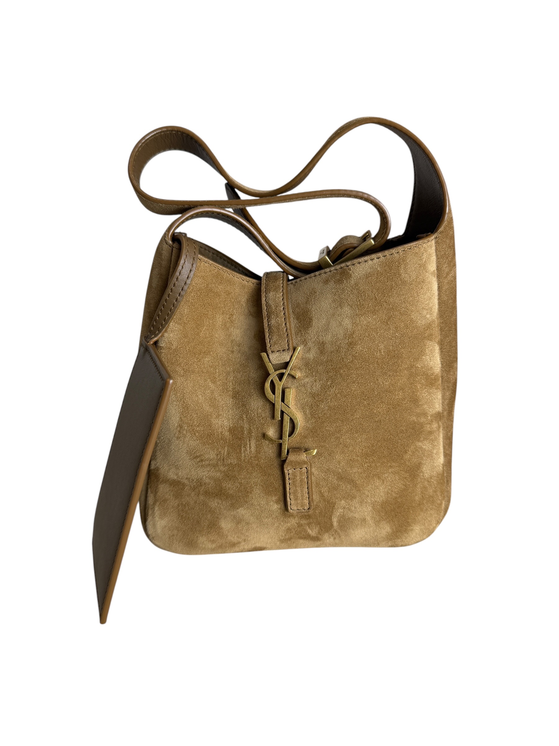 Saint Laurent (YSL) Suede Baby Supple Le 5 A 7 Hobo Golden Leaf
