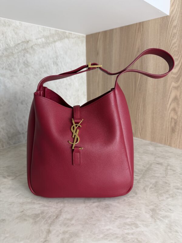 Saint Laurent (YSL) Smooth Calfskin Small Le 5 A 7 Soft Hobo Cherry Jam