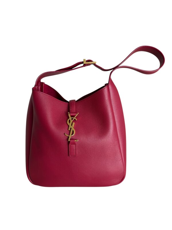 Saint Laurent (YSL) Smooth Calfskin Small Le 5 A 7 Soft Hobo Cherry Jam
