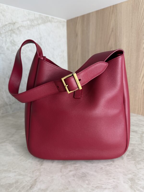 Saint Laurent (YSL) Smooth Calfskin Small Le 5 A 7 Soft Hobo Cherry Jam