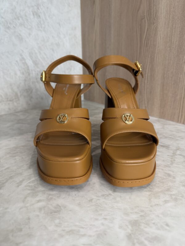 Louis Vuitton Maya Heeled Platform Sandal Tan