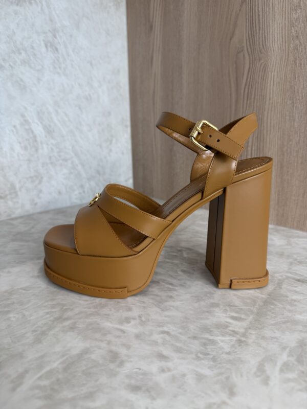Louis Vuitton Maya Heeled Platform Sandal Tan