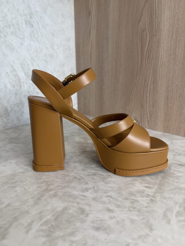 Louis Vuitton Maya Heeled Platform Sandal Tan