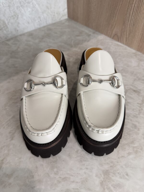 Gucci Horsebit Accent Leather Slides Size 38.5 White