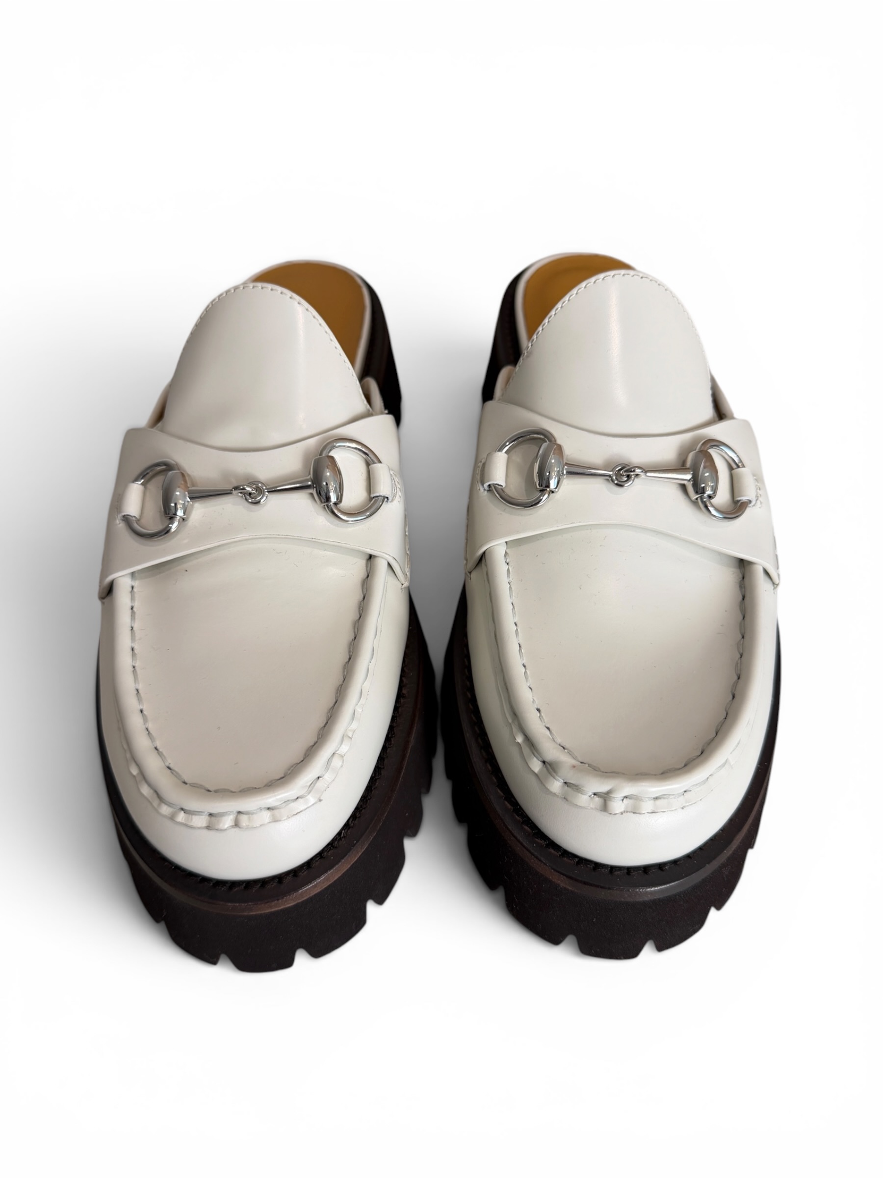 Gucci Horsebit Accent Leather Slides Size 38.5 White