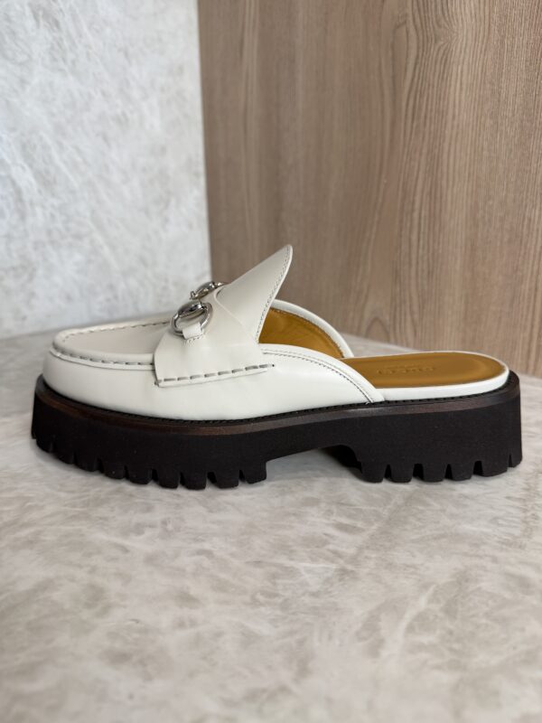 Gucci Horsebit Accent Leather Slides Size 38.5 White