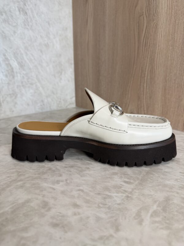 Gucci Horsebit Accent Leather Slides Size 38.5 White