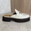 Gucci Horsebit Accent Leather Slides Size 38.5 White